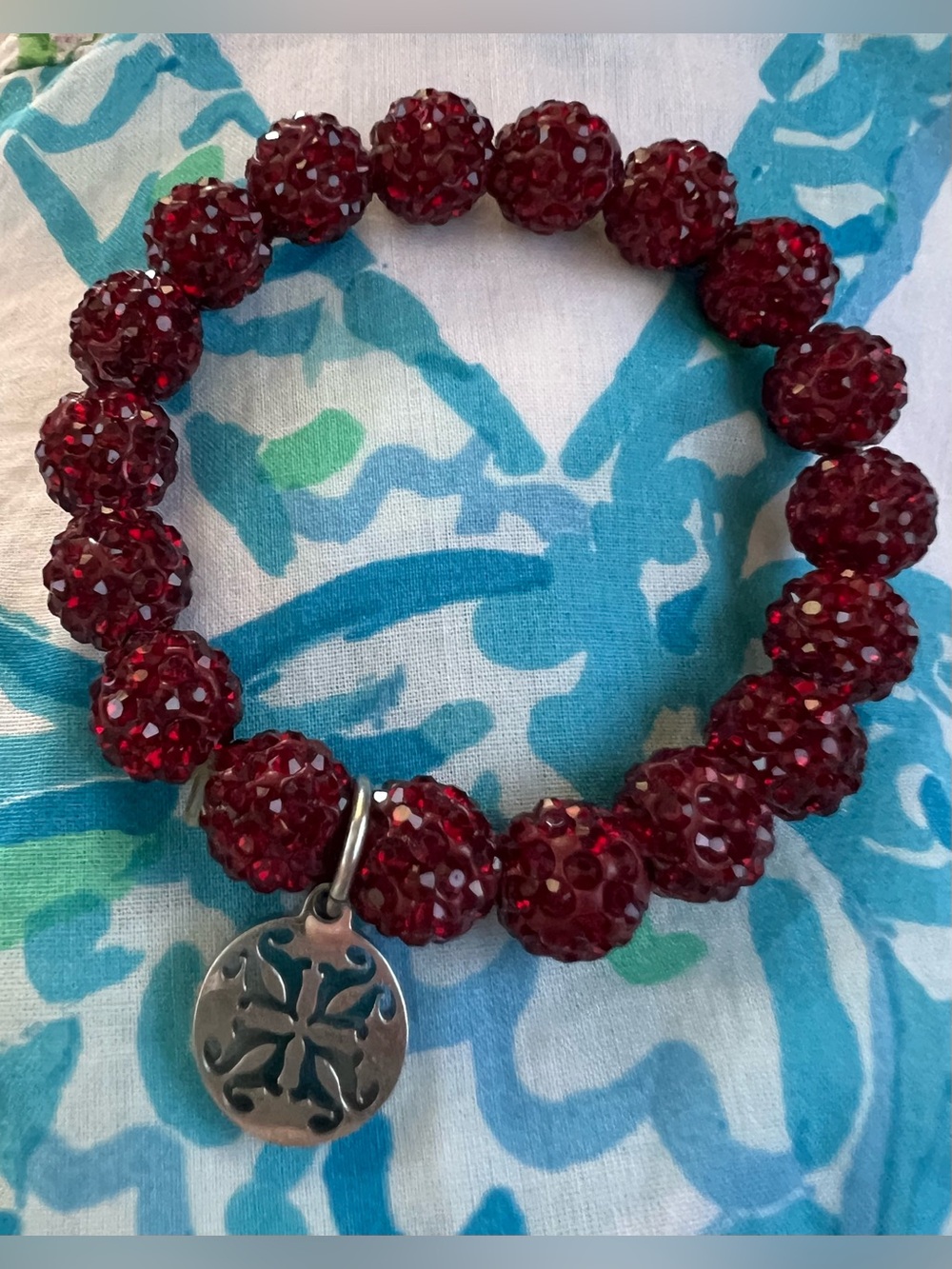 Rustic Cuff Emerson Red Crystal Pave Bead Bracelet with Silver Charm